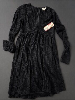 Wild Pearl Black Long-Sleeve Lace Dress